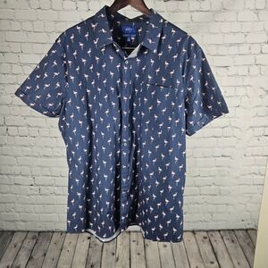 APT 9 Mens XL Slim Fit Flamingo Short Sleeve Button Up Summer Shirt Blue Stretch